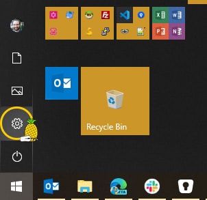 Showing the settings button on the start menu