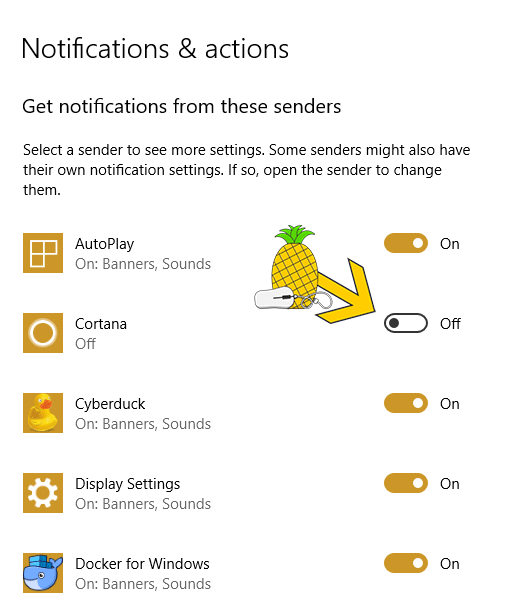 Disabling notifications for a single program